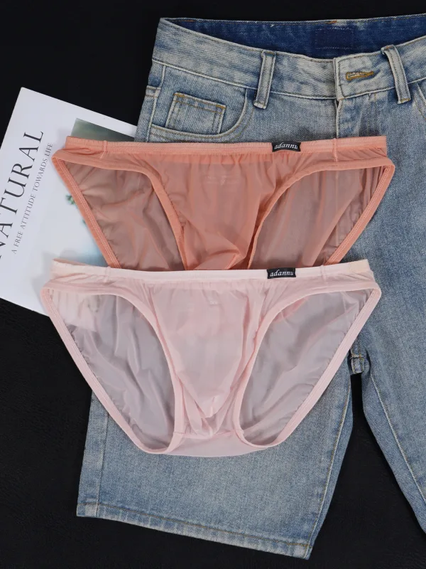 3 PCS Men's Ice Silk Cool U Convex Pouch Mesh Sheer Sexy Briefs Slim Thin Waistband Body Shaping Multicolor Underwear — image 5