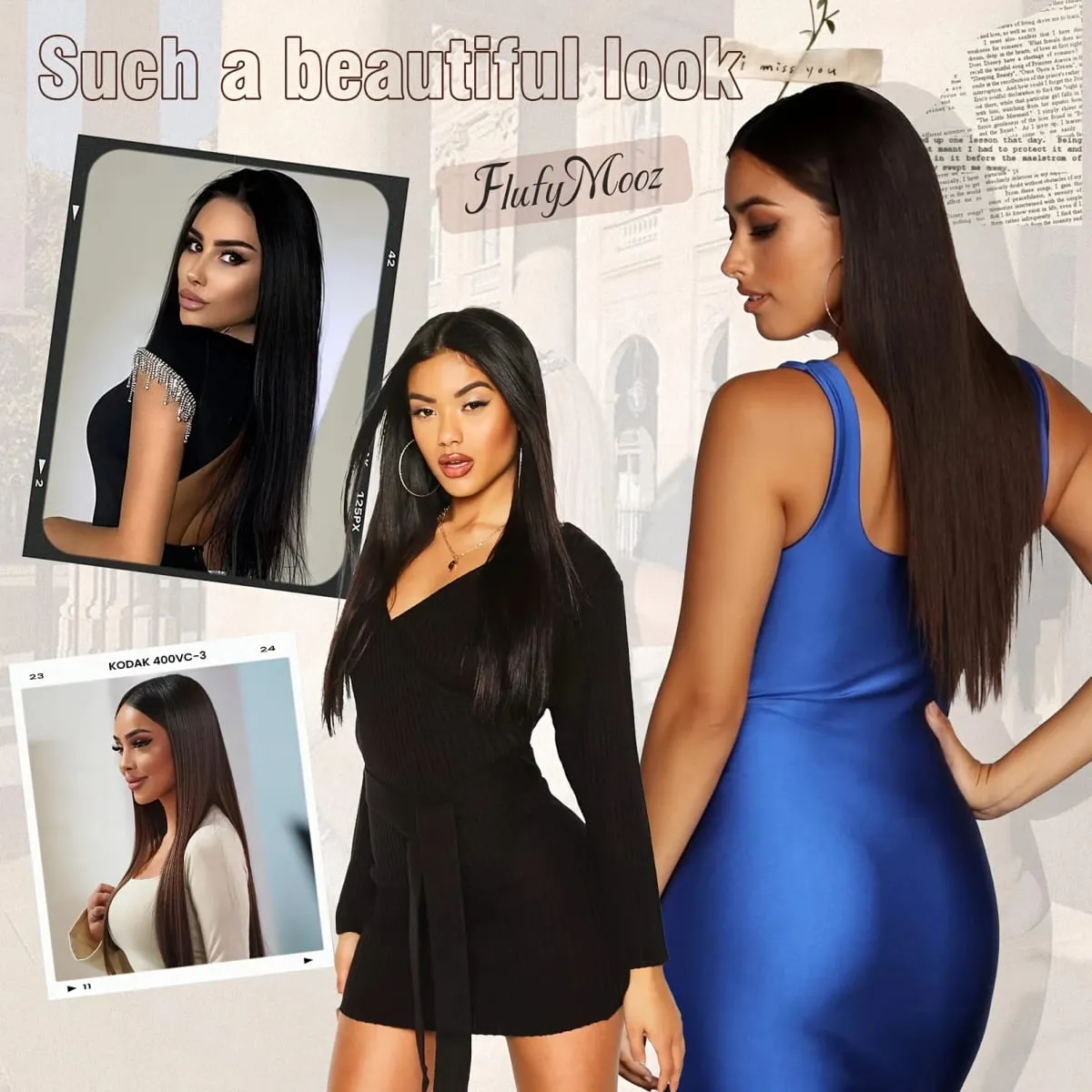 6pcs Clip-in Straight Hair Extensions Suitable for Women - Heat Resistant Synthetic Hairpiece with Look — image 6