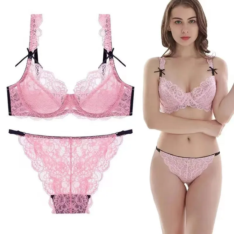 Romantic Atmosphere Lace Minimizer Bra Ultra Thin Sponge Free Wirefree Women Seamless Full Coverage Bust Push Up Set BANERDANNI — image 11