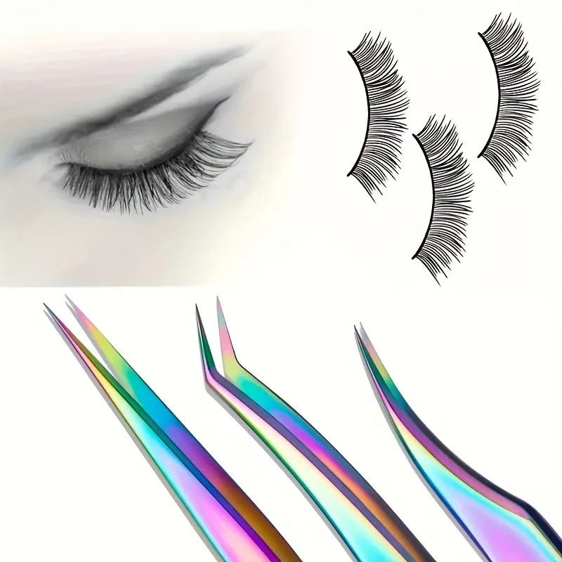 3 Pcs Set Stainless Steel Eyelash Tweezers Set Multi-Functional Makeup Tool Eyelash Tweezer Hair Removal Tweezer Pointed Tweezer — image 2