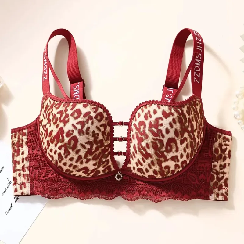 plus Size Thin Wireless Minimizer Bra Leopard Print Gather Anti-Sagging Comfort Lingerie for Big Bust Women — image 9