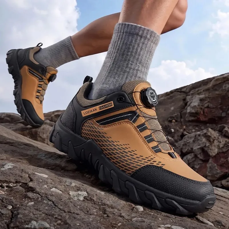 Men Fashion Casual Sneakers Rotary Buckle Design Patchwork Upper Thick Non‑slip Sole Daily Walking Shoes — image 1