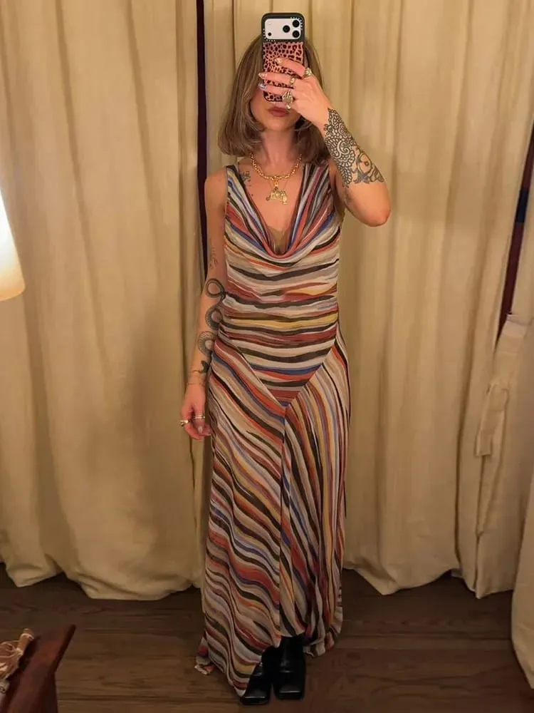 2026 Summer Colorful Stripe Long Dresses for Women Chic Sleeveless Female Midi Dress Fashion New Lady Vacation Beach Vestidos — image 7