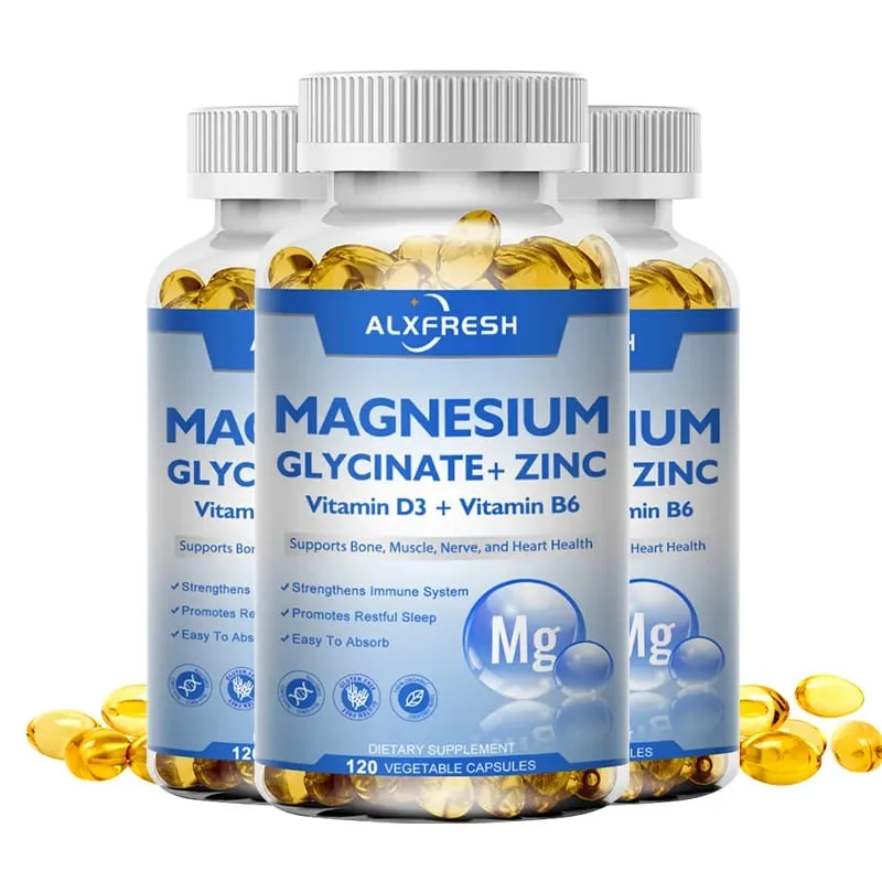 Magnesium Glycinate 500mg Kapslar Hög Absorption med Zink Vitamin D3 B6 Stöd Kosttillskott Stress & ångestlindring — image 9