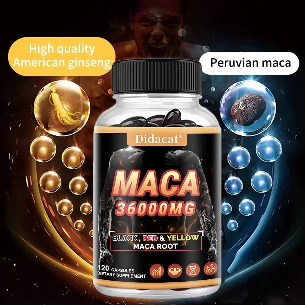Organic Maca Root Powder Capsules with Black + Red + Yellow Maca Root Extract Supplement for Men and Women - 120 Capsules — image 4