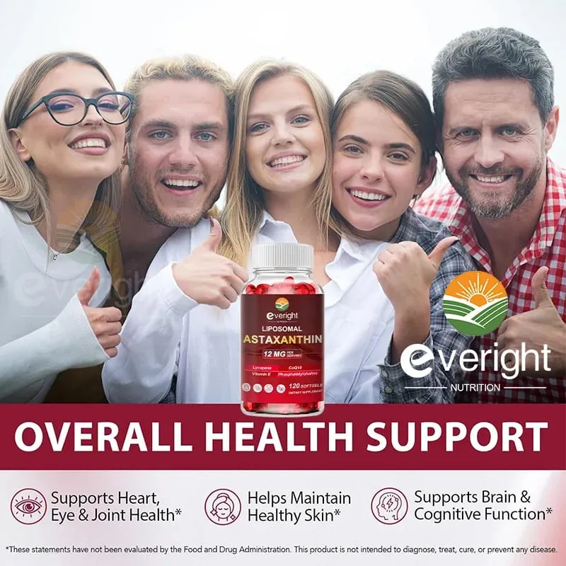 Liposomal Astaxanthin อาหารเสริม Lycopene CoQ10 Lutein วิตามิน B6 E สังกะสีสารต้านอนุมูลอิสระเพื่อสุขภาพผิวดวงตา Aging — image 5