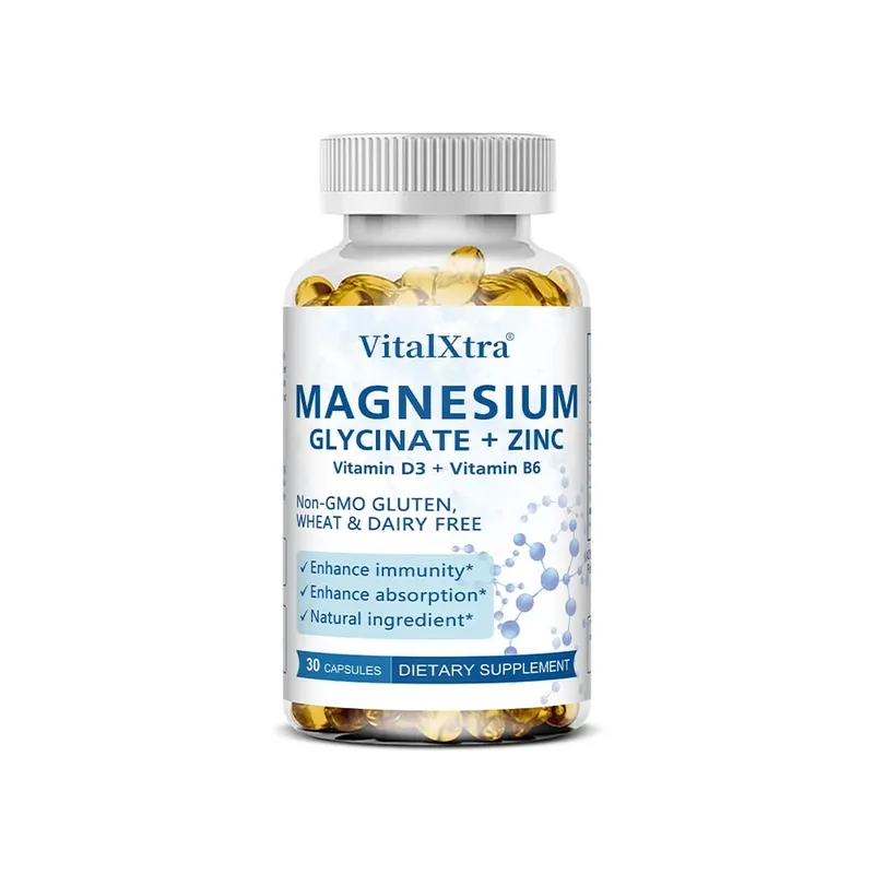 Magnesium Glycinate + Zinc Supplement - Supports Bones Immune System Heart Health Mineral Supplement Helps with Natural Sleep