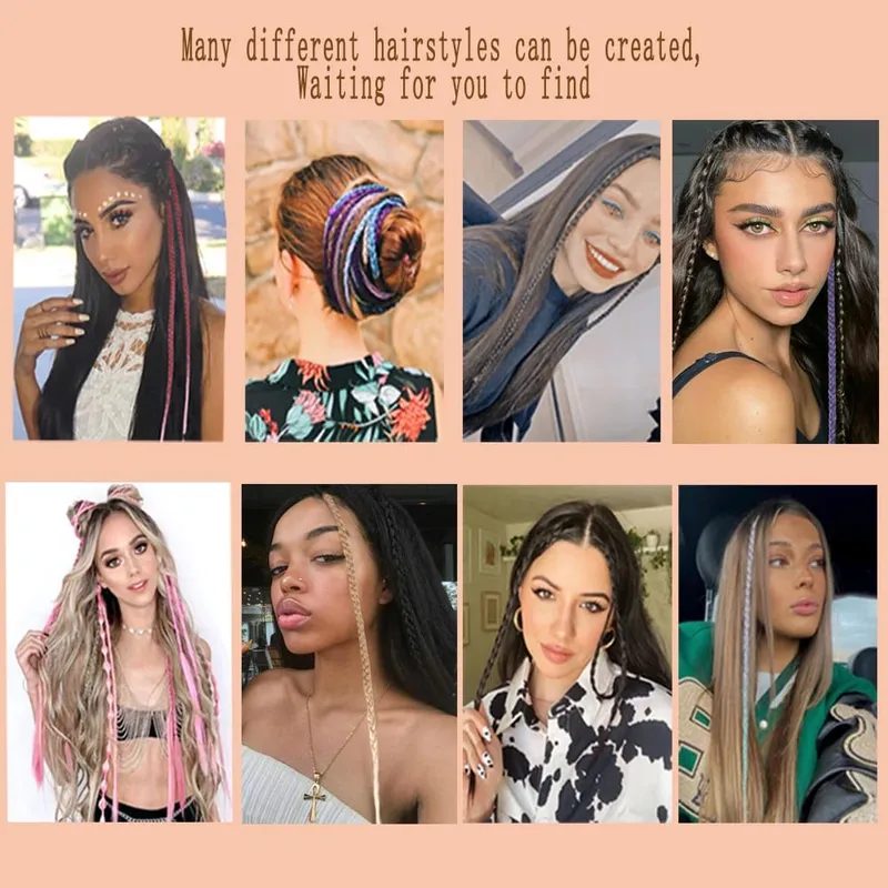 Estensioni clip-in sintetiche da 5 pezzi / lotto per le donne Coda di cavallo Arcobaleno Estensione dei capelli treccia 22 '' Ombre Parrucchino Treccia con clip — image 5