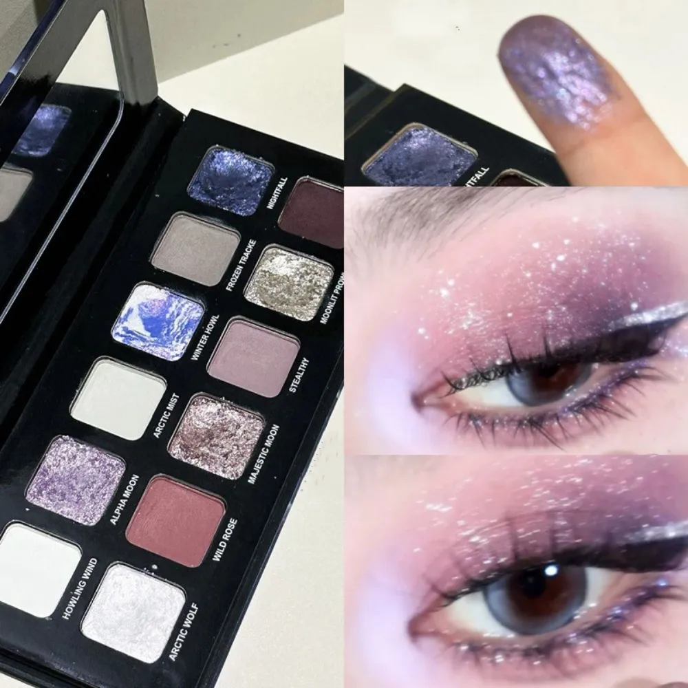 12 Colors Metallic Eyeshadow Palette Pearl Matte Sparkling Shimmer Blue Eye Shadow Highlighter Brighten Glitter Halloween Makeup — image 3
