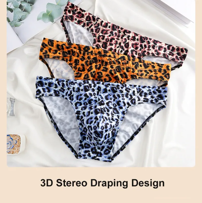 Men's Mid Waist Underwear Sexy Ice Silk Briefs Leopard Printed Breathable Underpants Male Soft Comfortable Panties Cueca Homme — image 6