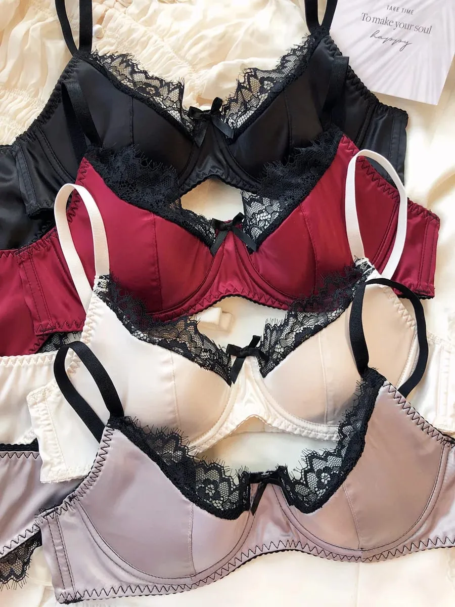 Lencería de copa fina de encaje Sexy para mujer, juego de sujetador francés de realce, tela de seda de alta calidad, ropa interior cómoda y transpirable, conjunto íntimo — image 5