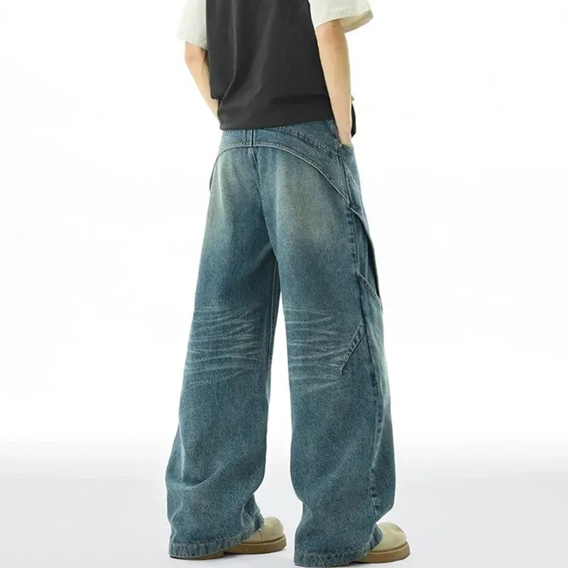 Korean Version Men'S Curved Knife Jeans With Loose Retro Design Straight Leg Pants Casual Large Pocket Wide Leg Pants — image 6