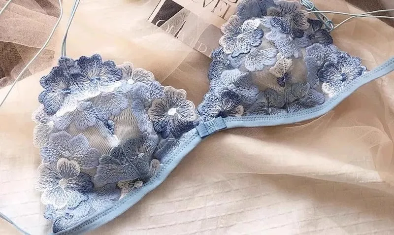 法式小眾內衣套裝刺繡網布三角杯無鋼圈胸罩復古蕾絲薄款性感舒適胸罩美國Tushy MOYISU — image 9