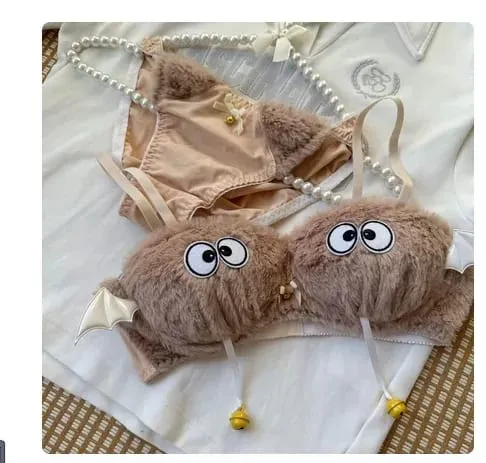 Cute Cat Paw Plush Lingerie Set for Women Warm Winter Bra & Panty with Ears Comfortable Kawaii Underwear — image 26