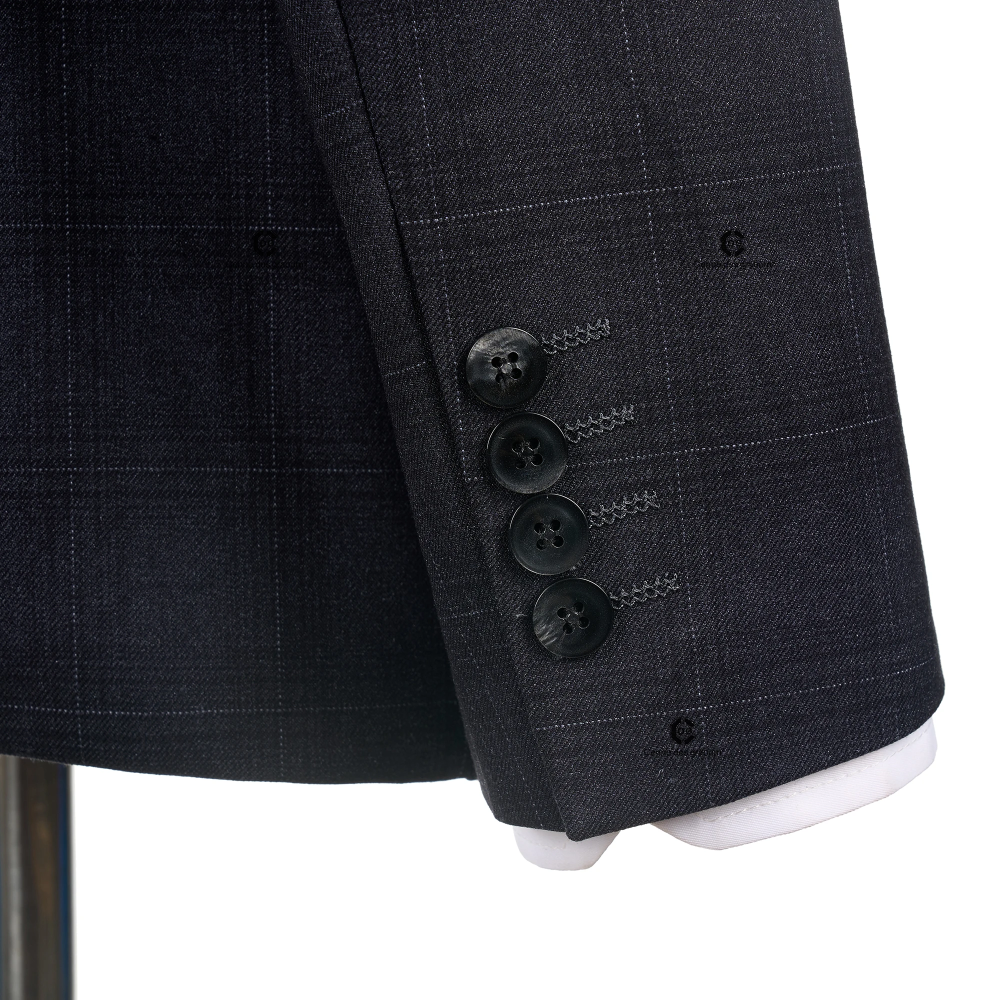 Cenne Des Graoom 2026 Dark Grey Plaid Double Breasted Men Suits With Shawl Collar Tailor-Made For Meeting Office Wear Wedding — image 5