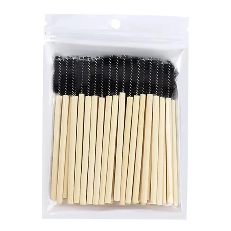 50Pcs Bamboo Handle Eyelash Brushes Mascara Wands Applicator Eye Lashes Extension Brush Eyebrow Spoolie Brushes Makeup Tool