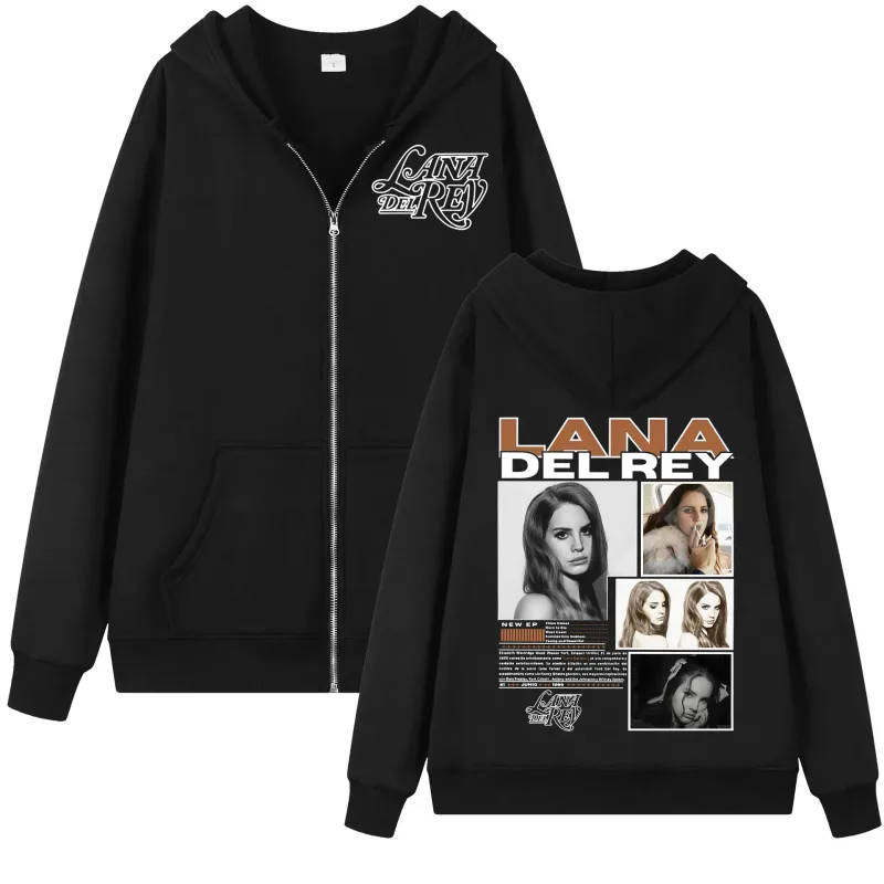 Singer Lana Del Rey Graphic Zipper Hoodie Men Women Fashion Aesthetic Zip Up Pullovers High Quality Fleece Oversized Sweatshirts — image 1