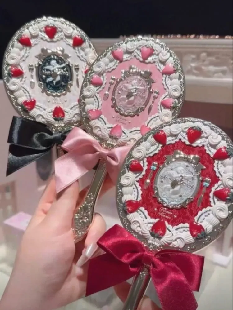 Flower Knows Handheld Makeup Mirror Midsummer Night Strawberry Cupid Bunny Garden Relief Pattern Limited Color Makeup Tool Kit — image 4