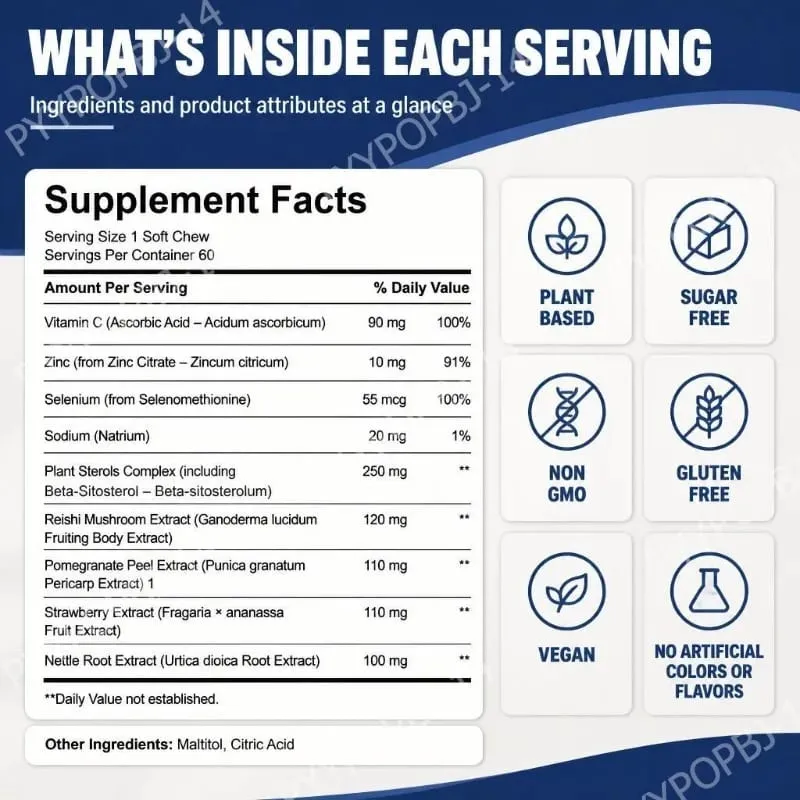 Docteat Prostate Health Gummies with Vitamin C Sugar-Free Pomegranate-Berry Flavor Immune Balance Antioxidant Support 60 Gummies — image 2