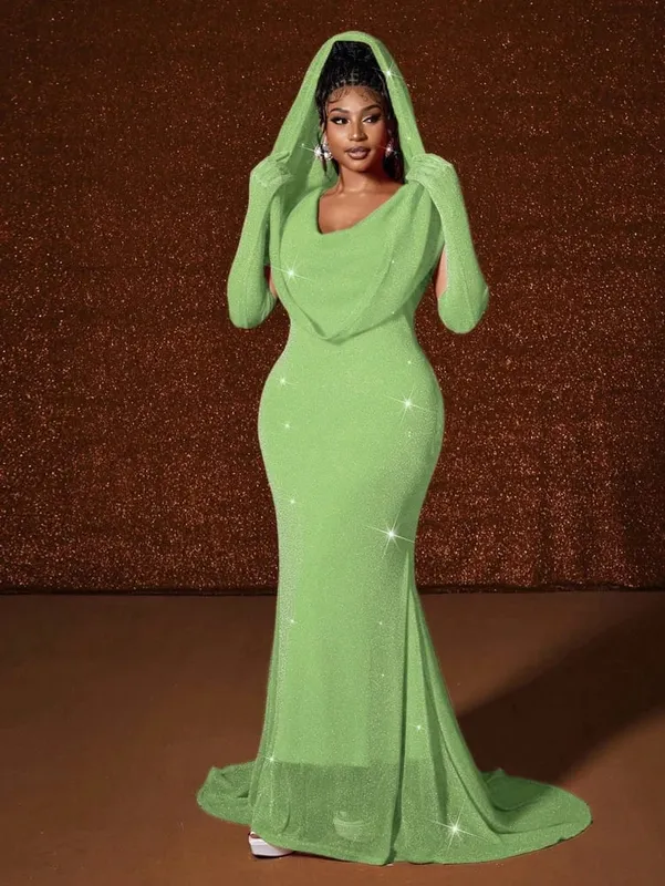 Plus Size Hat Sexy Waistband Hot Gold Fish Tail Swing Long Solid Colour Fishtail Slim Package Hip Dress Hooded