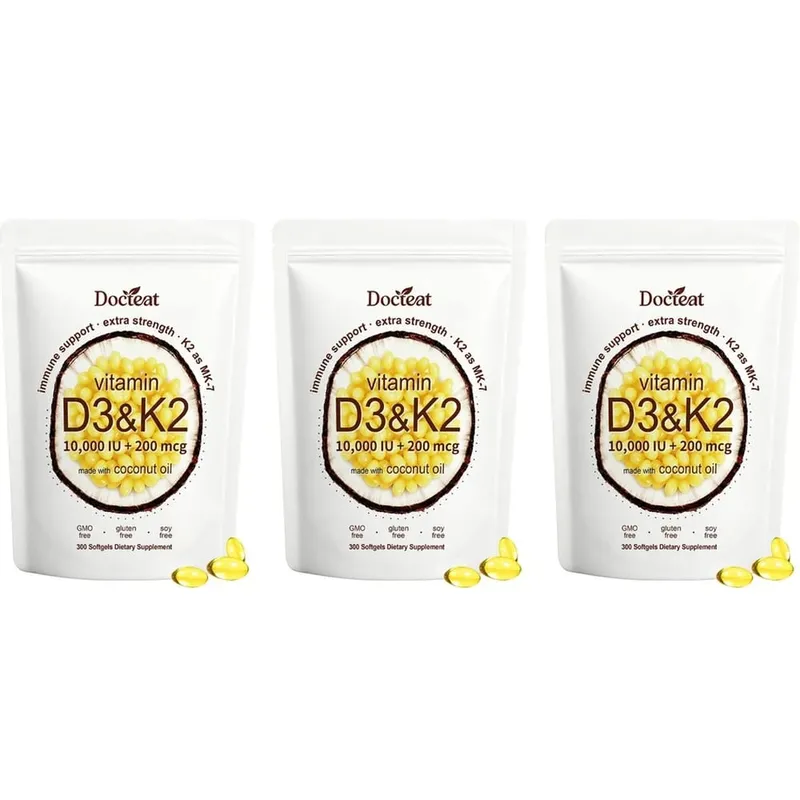 Docteat Vitamin D3 & K2 Softgels with Immune Support and Bone Health Coconut Oil GMO Free Gluten Free Soy Free 300 Softgels — image 9