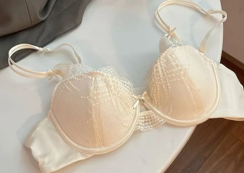 Ladies Lace Lingerie Set Pure Desire Aesthetic Deep V Thin Straps Thin Cup Soft Underwire Push‑Up Bra Underpants S-XL — image 13