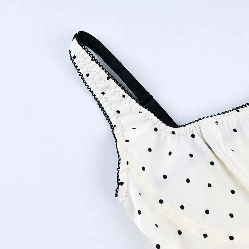 Sexy Spaghetti Strap Polka Dot Tank Top Square Neck Slim Cropped Sleeveless Silk Vest Off-shoulder Lace Camis Female — image 6