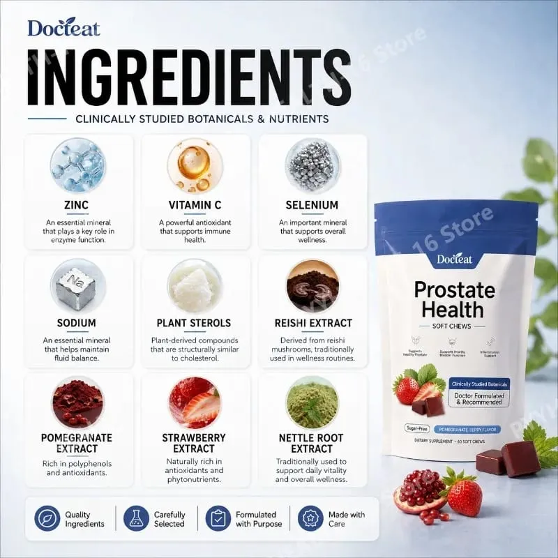 Doceat Prostate Health Soft Chews with Zinc Vitamin C and Plant Sterols Sugar-Free Pomegranate-Berry Flavor 60 Soft Chews — image 2