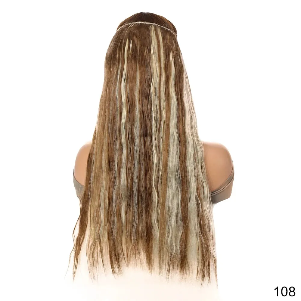 22" Invisible Wire Hair Extensions Water Wave Gray Black No Clip One Piece Synthetic Hairpiece Women Natural Heat Resistant Hot — image 7