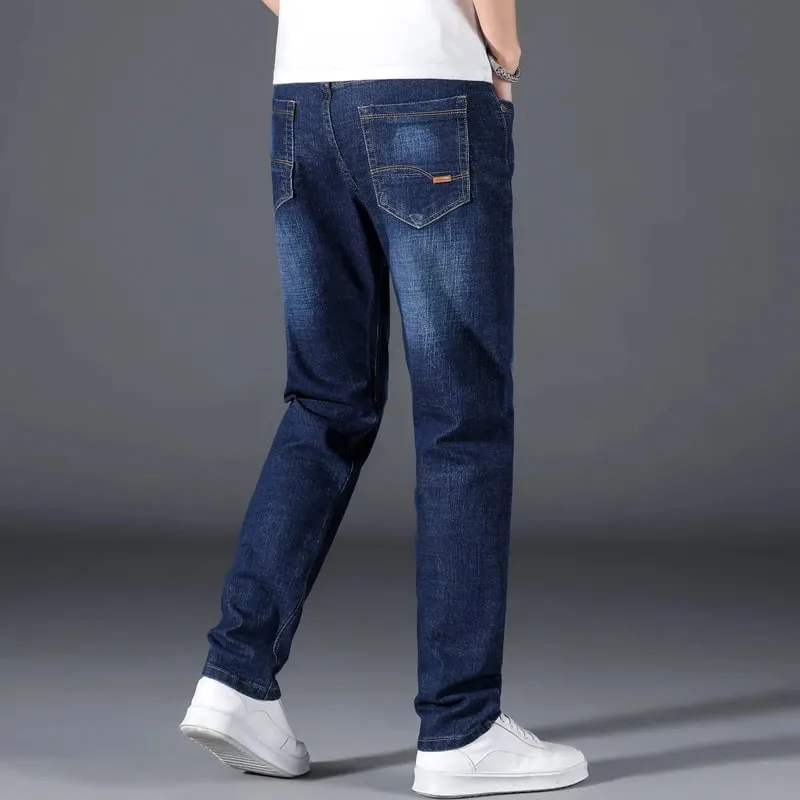 Grande taille 42 44 46 48 50 classique hommes jean ample droit noir bleu jean Stretch affaires pantalon décontracté homme marque pantalon — image 5