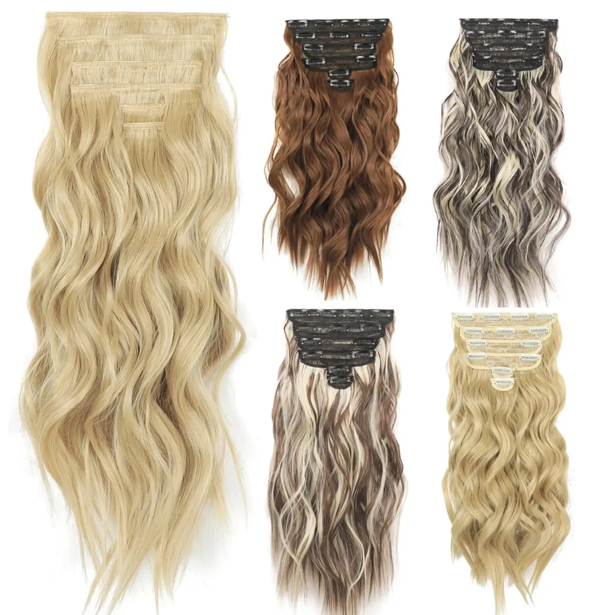 Clip in Hair Extensions 6PCS Thick Synthetic Hair Long Beach Waves hair Invisible Lace Weft Natural Soft Hairpieces for Women — image 3