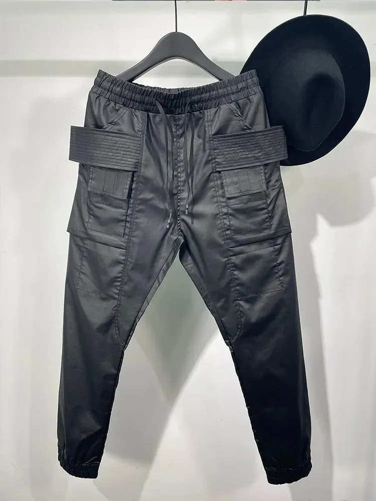 Men Casual Wax Denim Jeans Cotton Gothic Men's Clothing Coated Autumn Straight Solid Black Jeans Pants