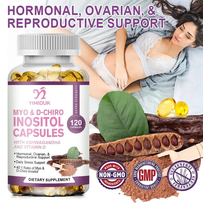 Myo Inosito Capsules & D-Chiro Inositol with Ashwagandha Root & Vitamin D3 Hormone Balance for Women Regulate Menstrual Cycle — image 7
