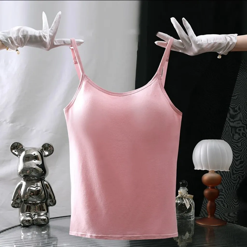 1pcs Girls Basic Solid Vest Female Casual Sleeveless Strap Top Four Season Traceless Women Tank Tops With Padded Cups Vests — image 5
