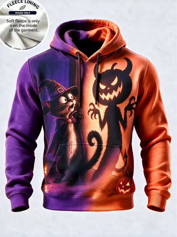 3D Print Halloween Fleece Hoodie Witch Black Cat Monster Shadow Pumpkin Pullover Long Sleeve Kangaroo Pocket Holiday Sweatshirt — image 6