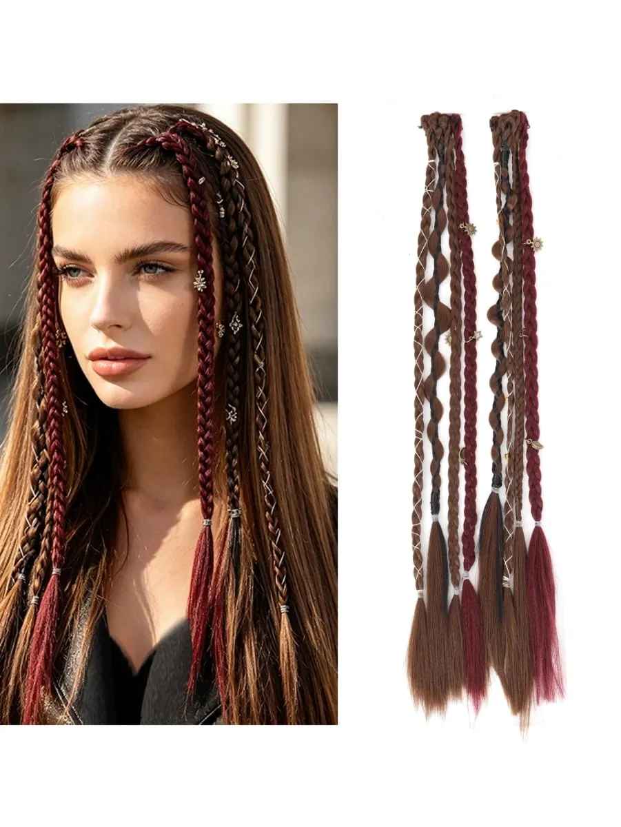 Ombre Synthetic Boho-style Small Twisted Braided Hair Extensions For Women Wig Braids BB Clip-on Spicy Girl Brown Boxing Braids — image 8