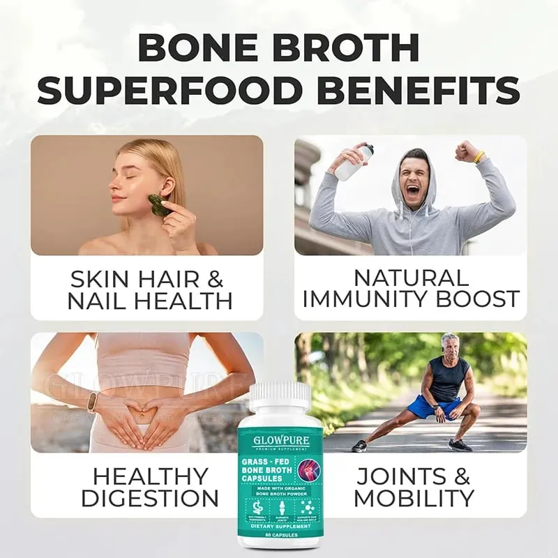 Bone Broth Collagen Protein Capsules - Grass-Fed Collagen Powder for Skin & Bones Joint Health and Flexibility Paleo Friendly — image 5