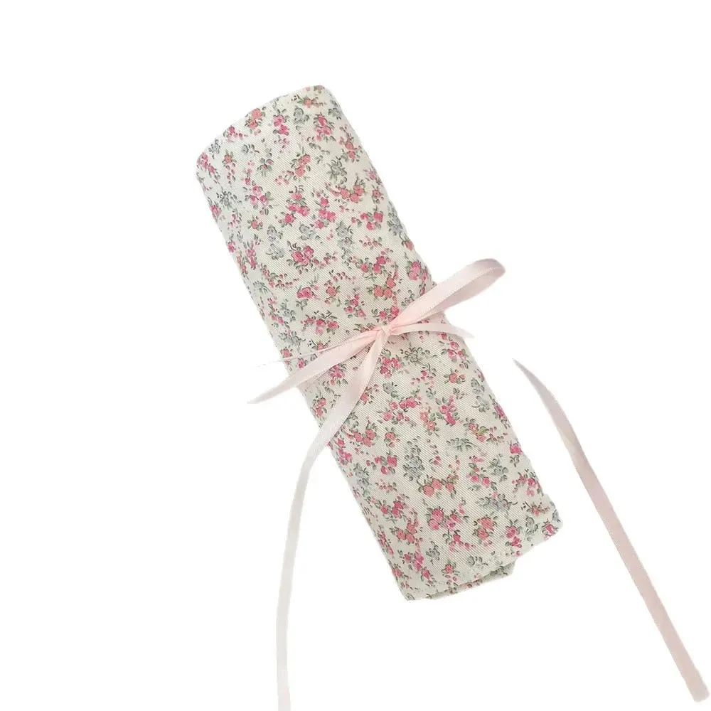 Fabric Floral Makeup Brush Storage Bag Large Portable Cosmetic Pouch for Eyeshadow Brushes & Eyebrow Pencils Desktop Organizer