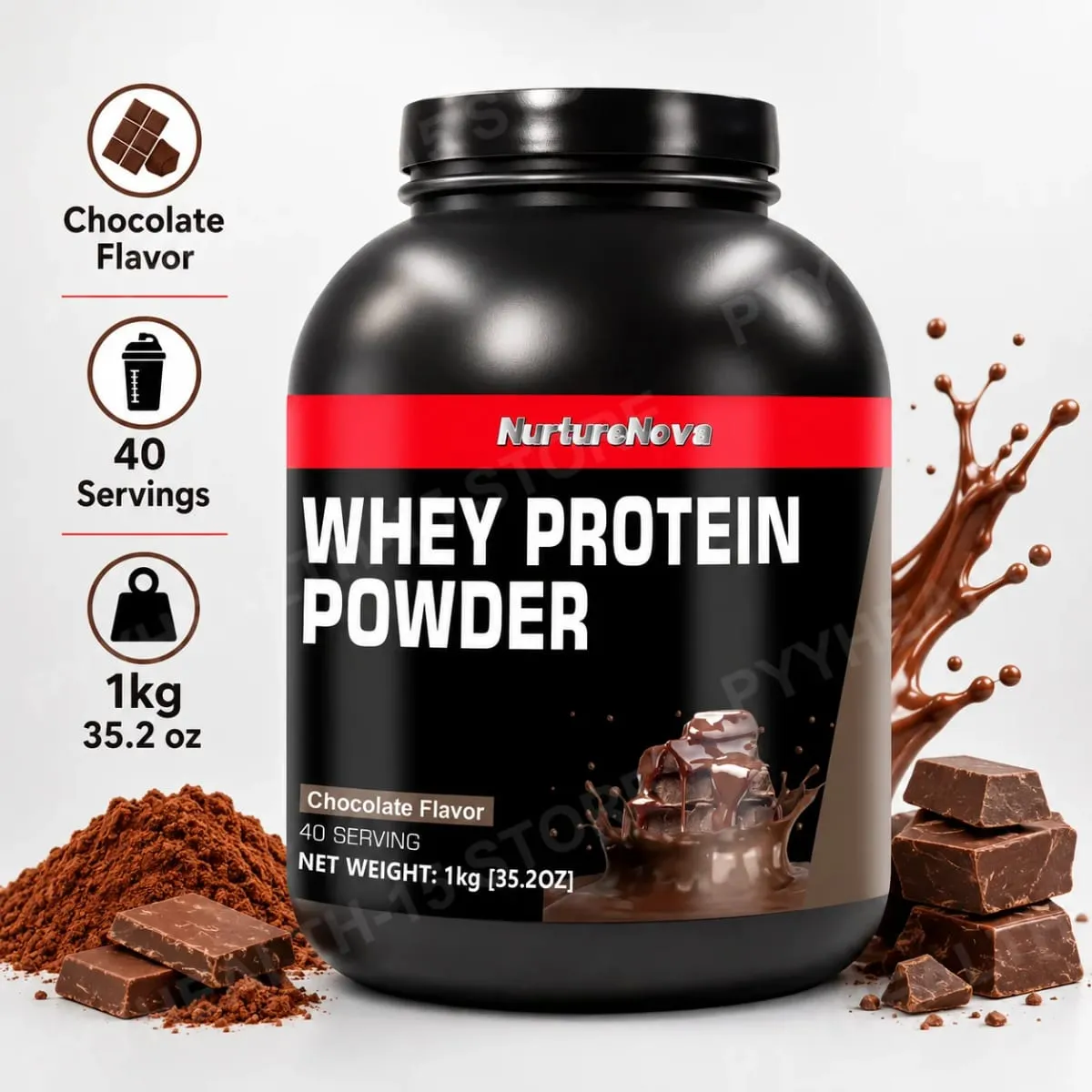 NurtureNova Whey Protein Powder Build Muscle Sport Support Vanilla Flavor Strawberry Chocolate Matcha Banana Lemon 40 Servings — image 2