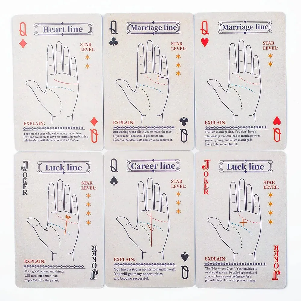 9*6cm 56-Card Palmistry Poker Deck Includes Life Heart & Wisdom Line Explanations – Blue Yin-Yang Design Backs — image 5