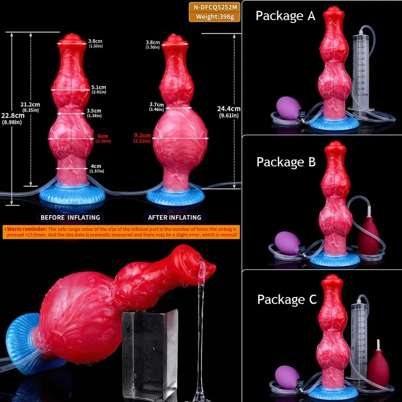 Inflatable Squirting Horse Dildo Anal Plug Silicone Ejaculating Penis with Knot G Spot Anal Trainer Gay Sex Toy Men Women