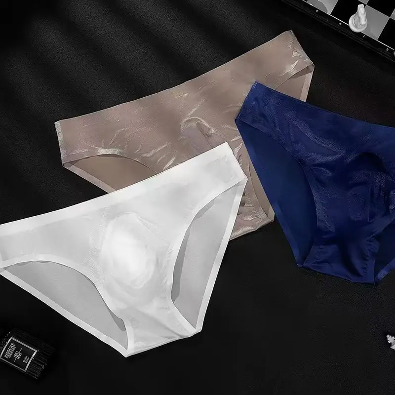 Männer Eis Seide Slips Ultra-dünne Nahtlose Sexy Höschen Schnell Trocknend U Ausbuchtung Beutel Atmungsaktive Unterwäsche Luxus Glänzende unterhose