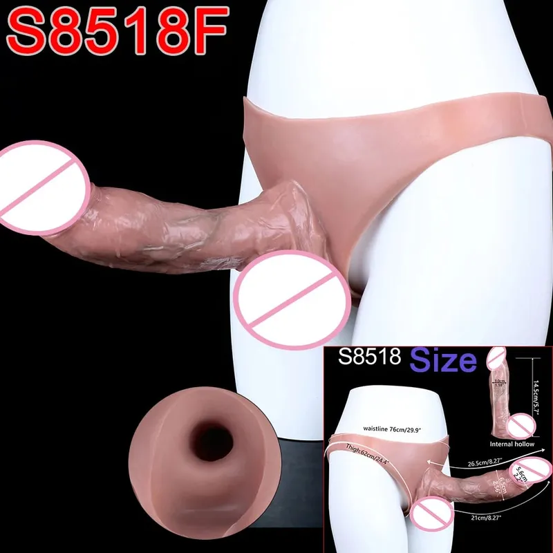 Gode ​​Long et creux à sangle pour homme, pénis Ultra réaliste, manches longues, pantalon, couverture de coq masculin, jouets sexuels