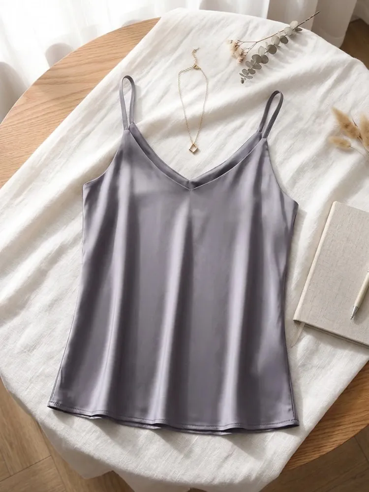 2026 Summer Spaghetti Strap Women Tank Top Halter V Neck Basic White Cami Sleeveless Satin Silk Tops Women'S Camisole — image 8