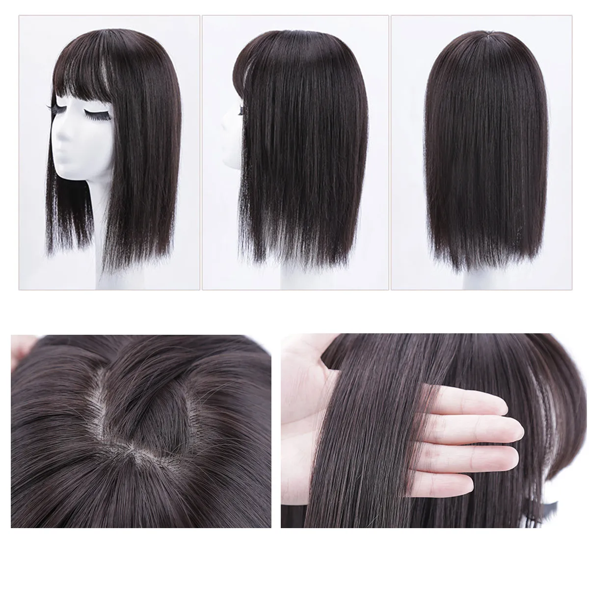 Synthetic 16inch Straight Topper Hair with 3 Clips for Women Hairpieces for Thinning Hair Featuring Bangs Easy to Wear — image 5