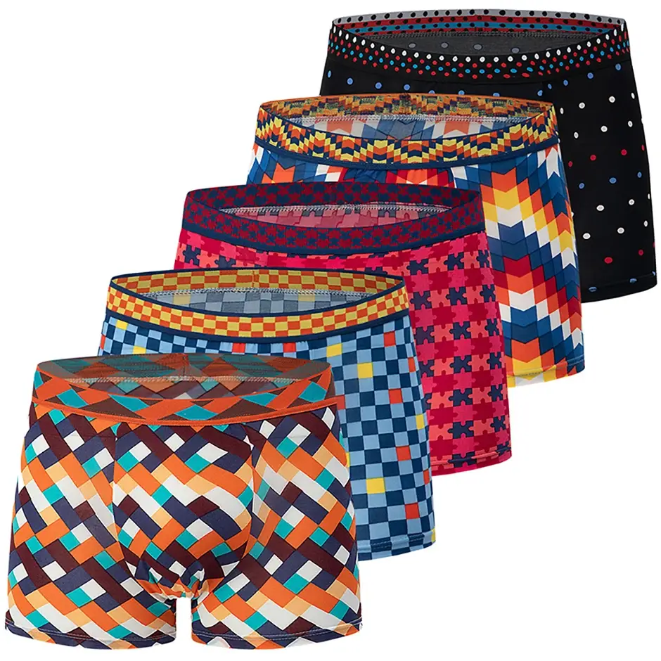 4/5piece Men's Colorful Patterned Fashionable Casual Boxer Shorts Loose And Comfortable Oversized Underwear Elastic Waist Shorts — image 2