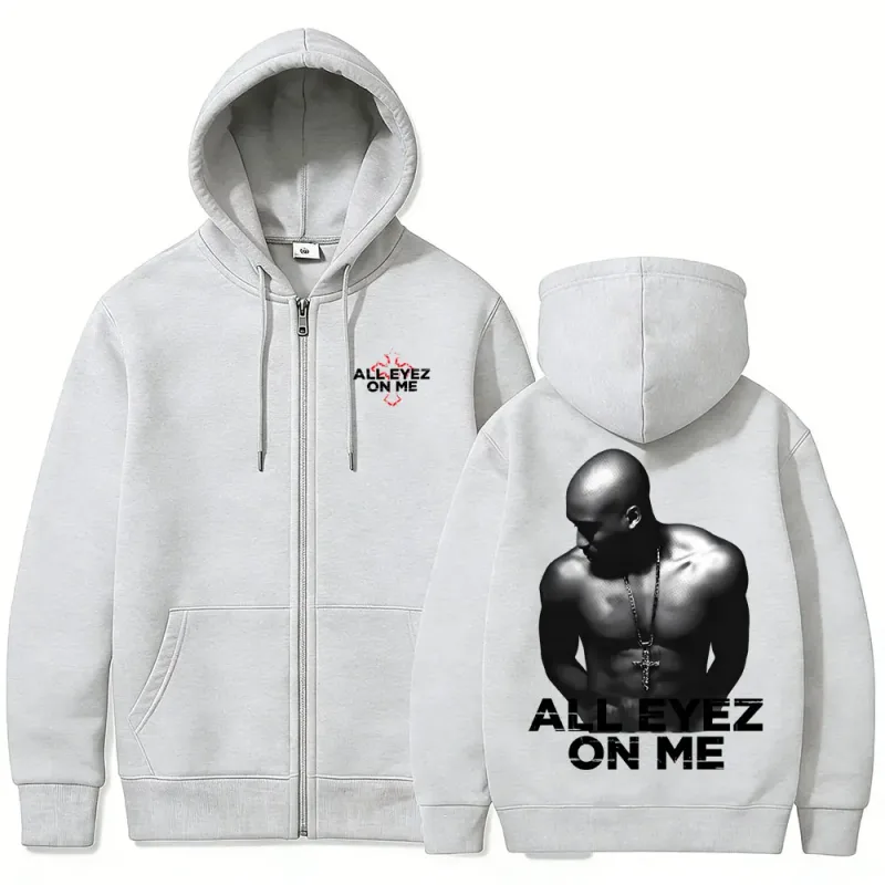 Rapper Tupac 2pac All Eyez on Me Cross Zipper Hoodie Men Women Hip Hop Fashion Zip Up Hoodies Men's Casual Oversized Streetwear — image 5