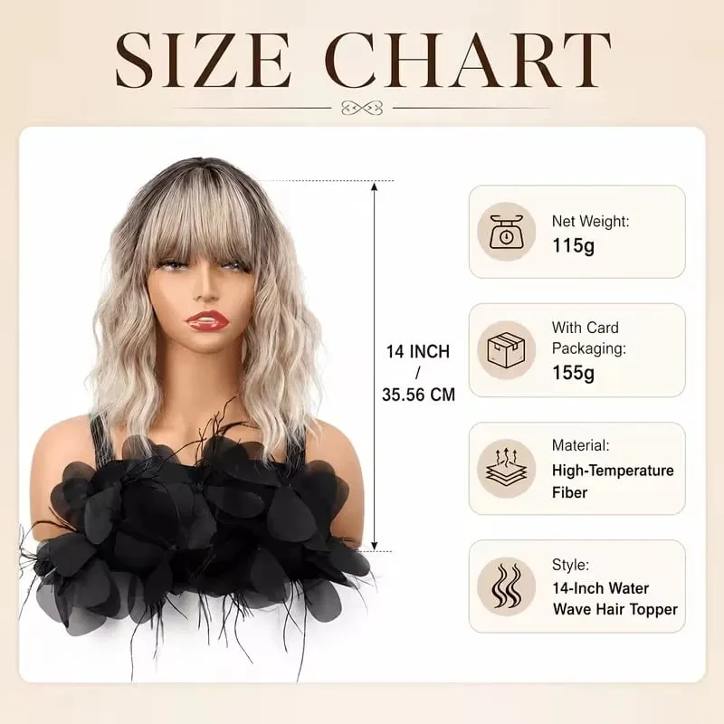 14Inch Synthetic Short Ombre Wavy Curly Topper Hair Extension for Women Clip In Top Hair Replacement Fiber Hair Accessory — image 3