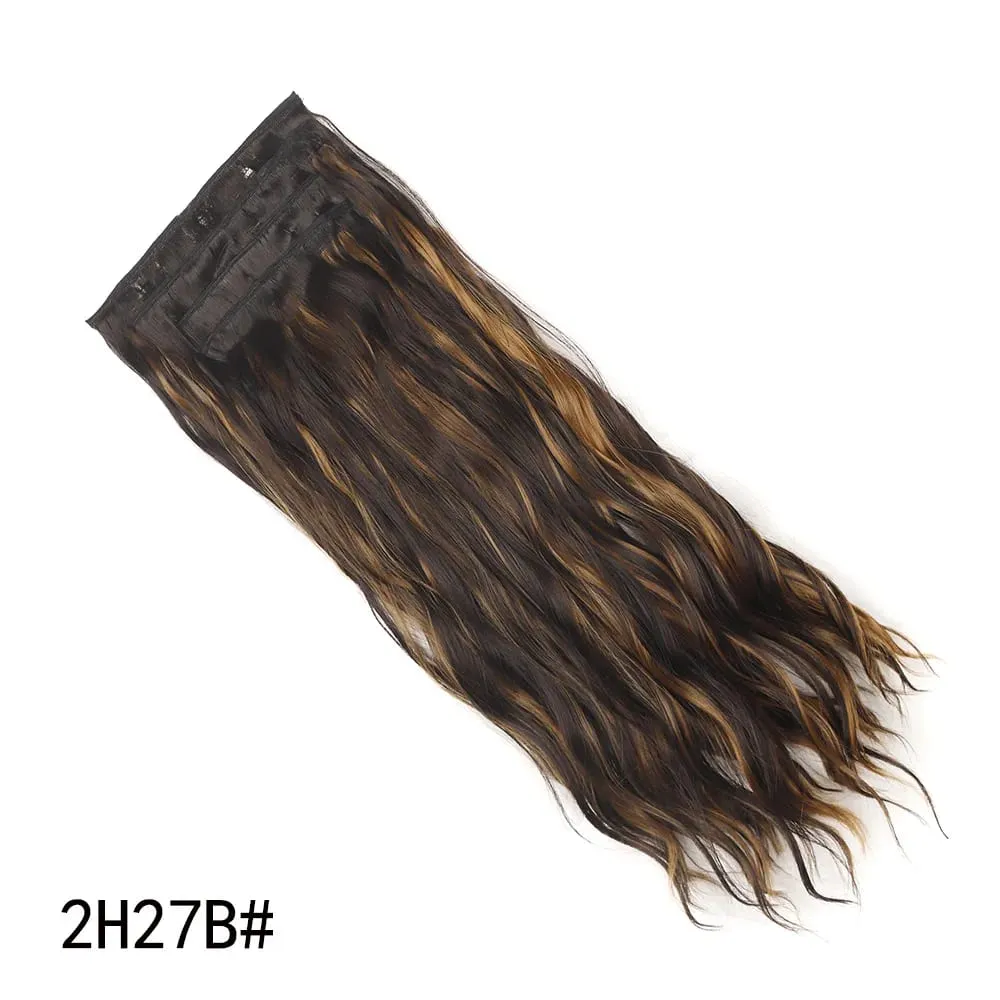 4 Pcs 22 Inch Clip in Hair Extensions Long Synthetic Wavy Curly Hairpieces Layered Soft Invisible Clip Ins Extensions for Women