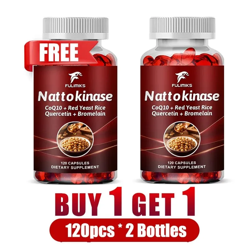 Nattokinase Supplement with CoQ10 Red Yeast Rice Quercetin Bromelain Support Blood Flow Heart Health Digestive Aid Energy — image 8